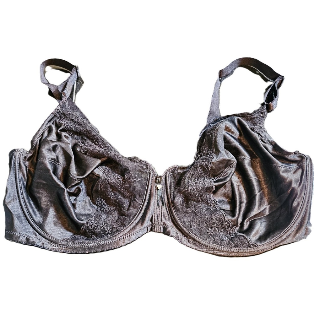 Wacoal Black Satin Lace Underwire Bra Unlined Full-Coverage SZ 40 DD Style 85103